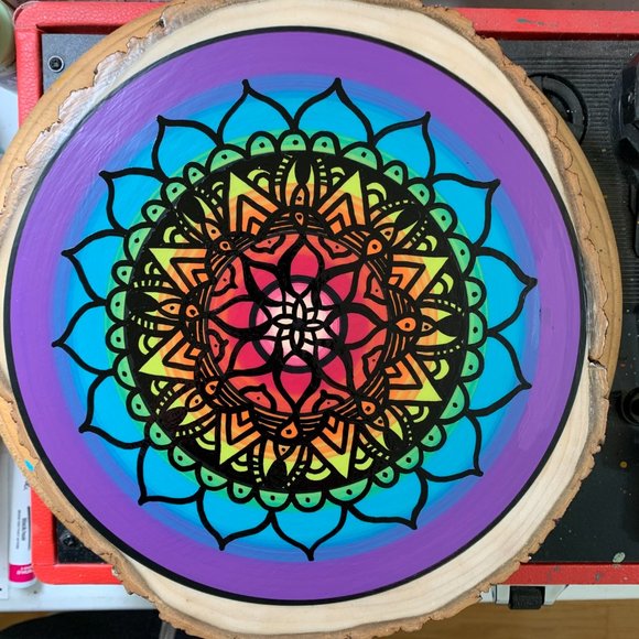 Mandala Wood Slice Wall Art Fine Art Acrylic Painting Custom Home Decor Sustaina - Picture 11 of 13